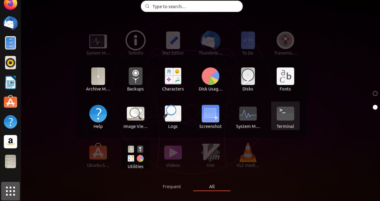 Ubuntu navega aplicativos GNOME para o terminal