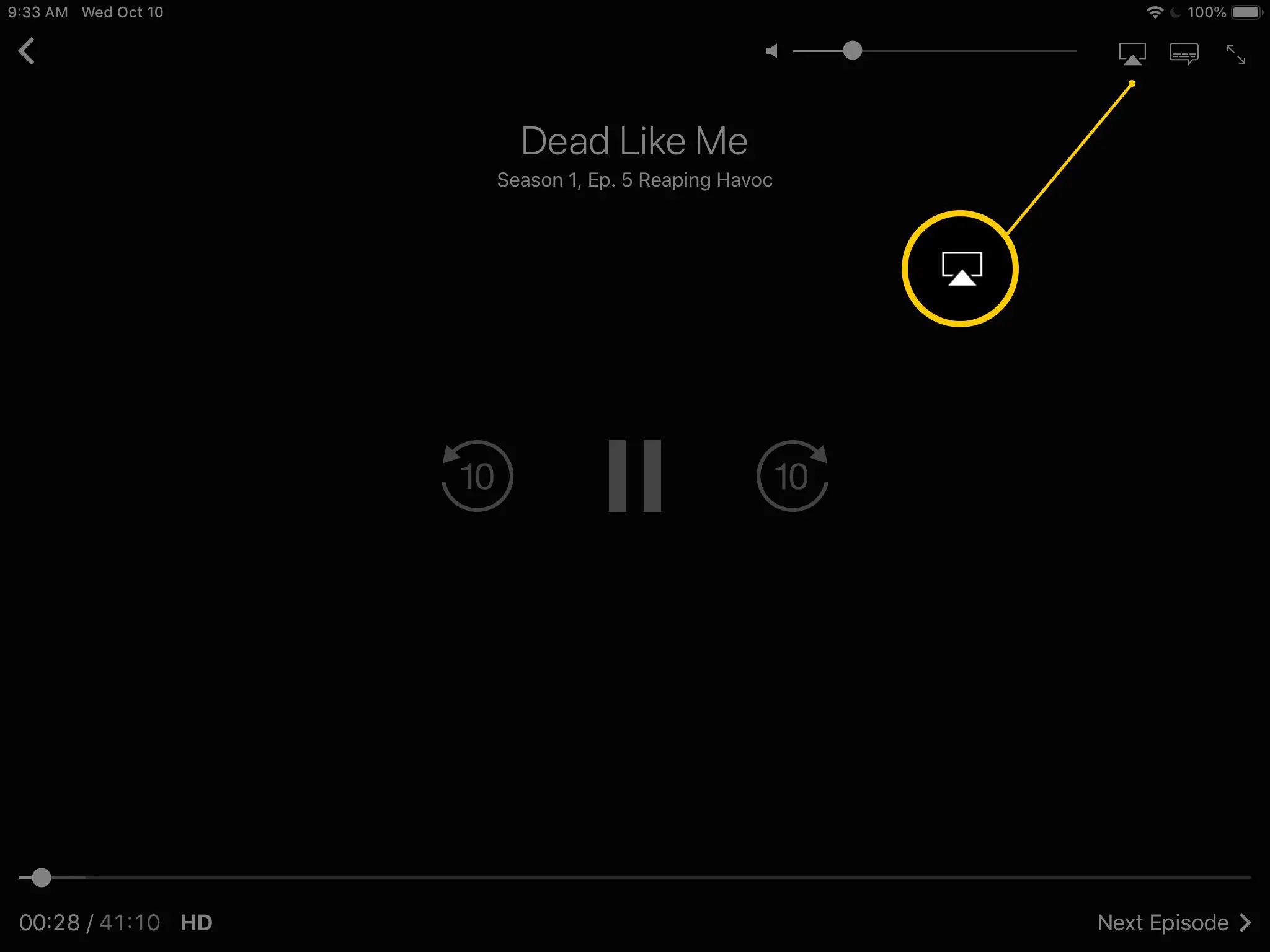 Ícone do Airplay no canto superior direito da reprodução de vídeo no Amazon Prime Video