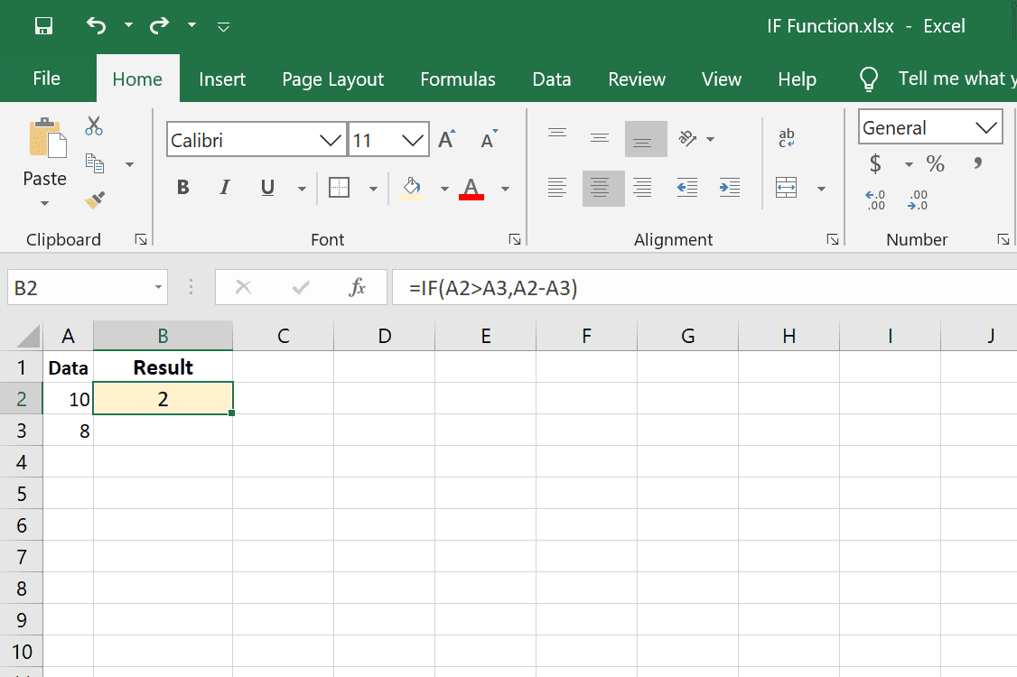 Exemplo de fórmula do Excel IF com subtração