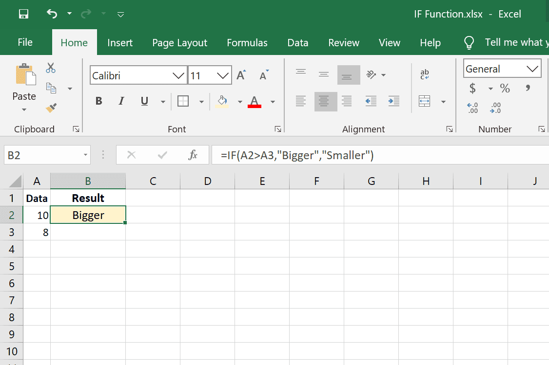 Exemplo de função IF no Excel
