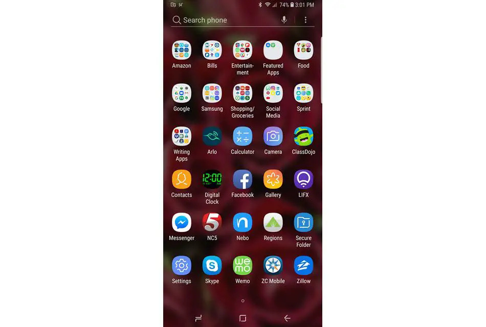 Uma captura de tela de um dispositivo Samsung Galaxy mostrando a pasta de segurança.