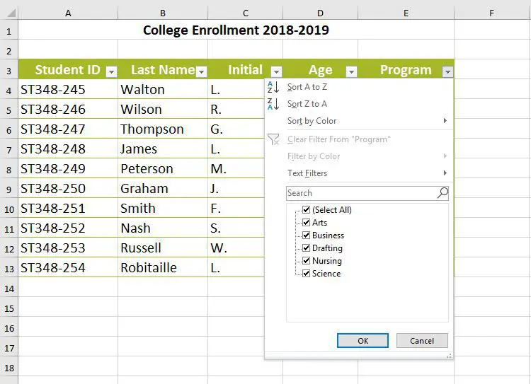 Captura de tela das ferramentas de banco de dados do Excel