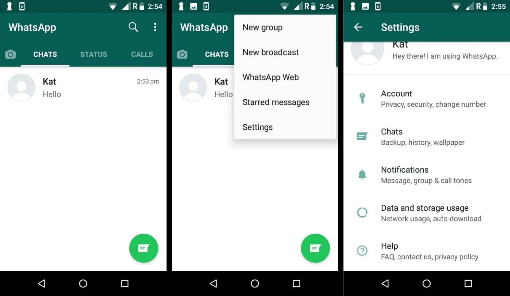 Como acessar as configurações da conta do WhatsApp no ​​Android.