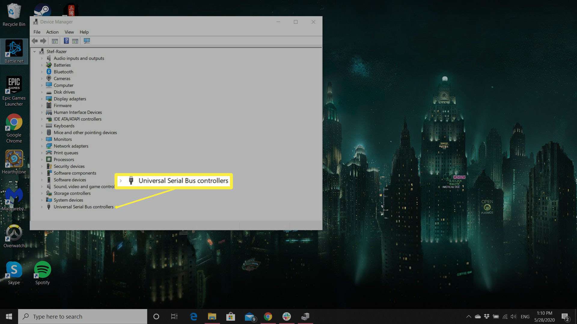 Uma captura de tela mostrando o painel Gerenciador de dispositivos no Windows.