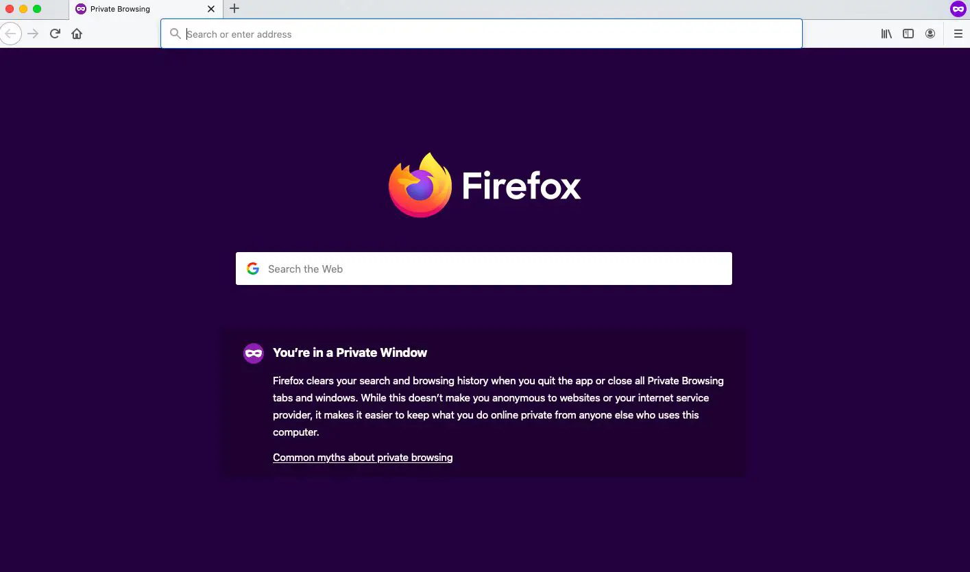 Uma janela de navegação privada do Firefox será aberta.