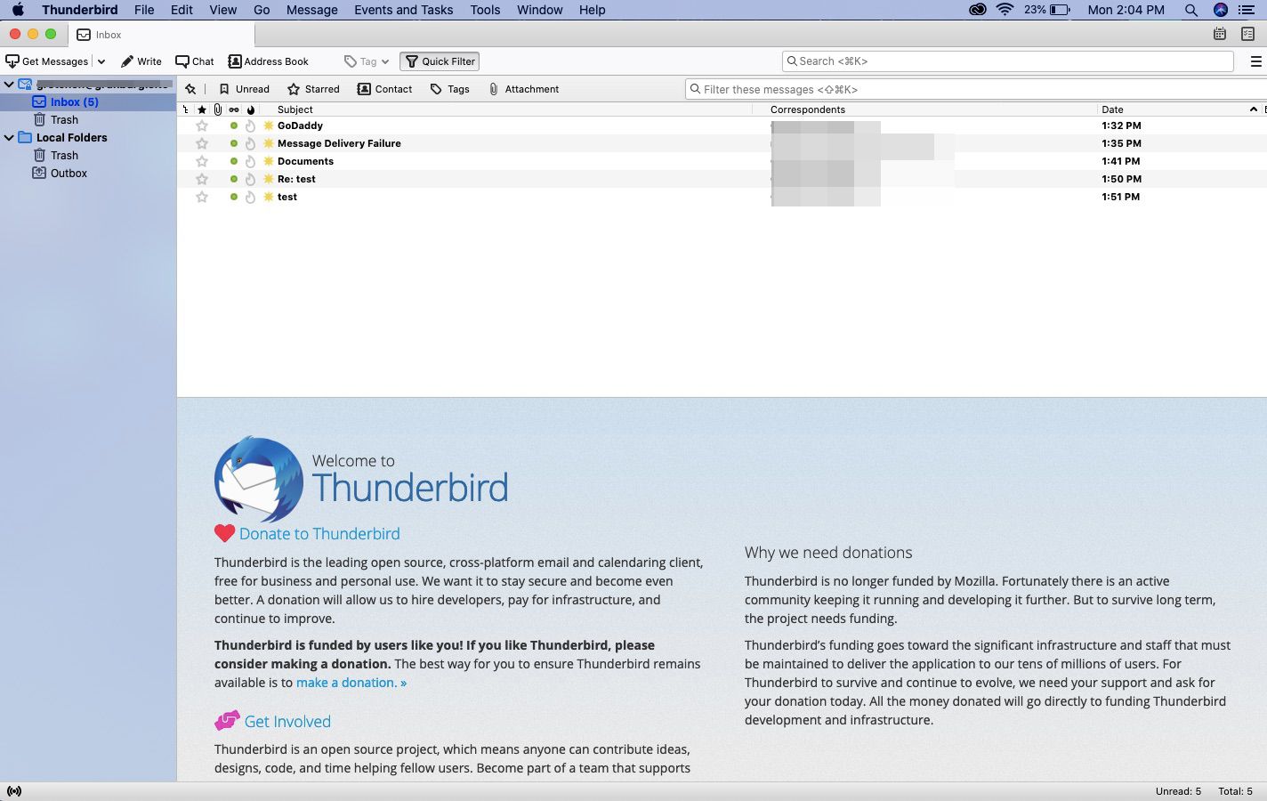Acesse o e-mail GoDaddy Professional com Thunderbird.