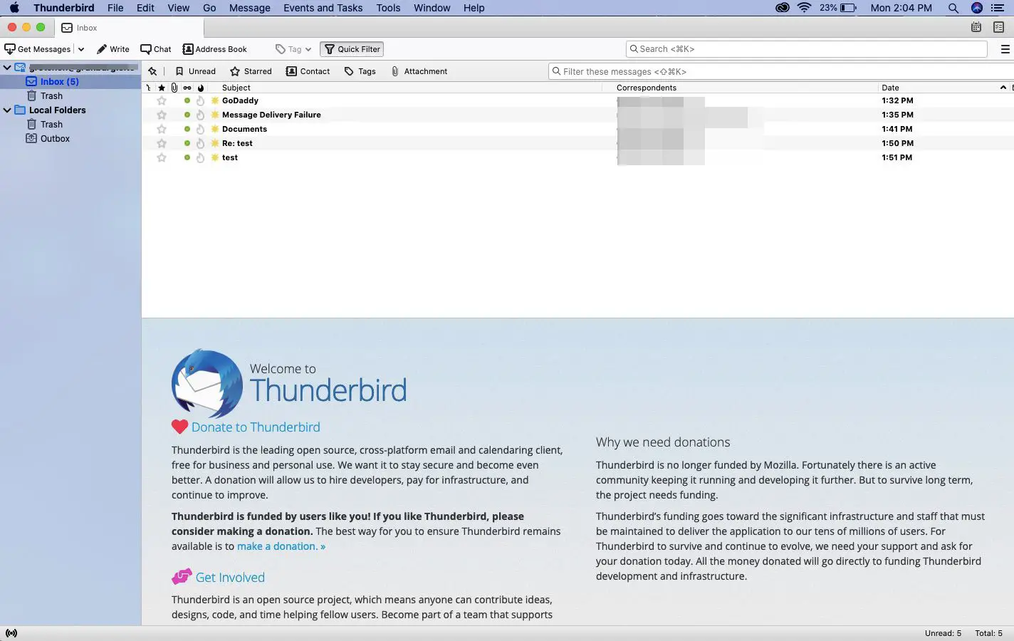 acesse seu e-mail GoDaddy Professional com Thunderbird.