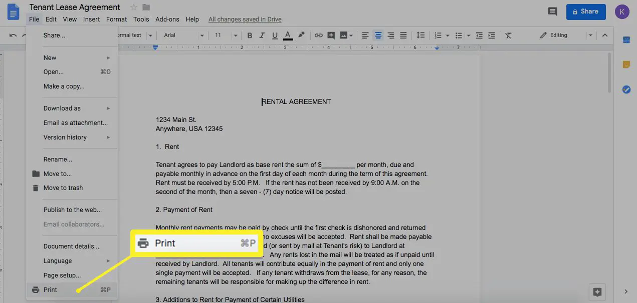 Imprima o Documento Google para salvar no Google Drive