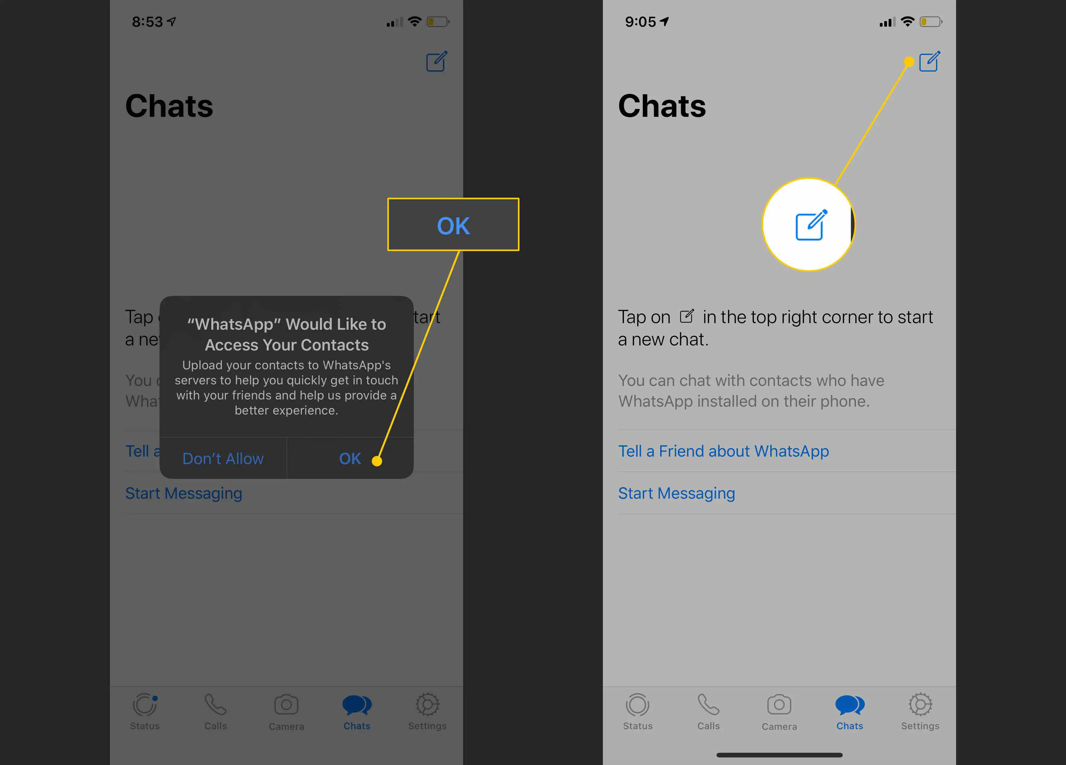 Botão OK, novo botão de bate-papo no WhatsApp no ​​iOS