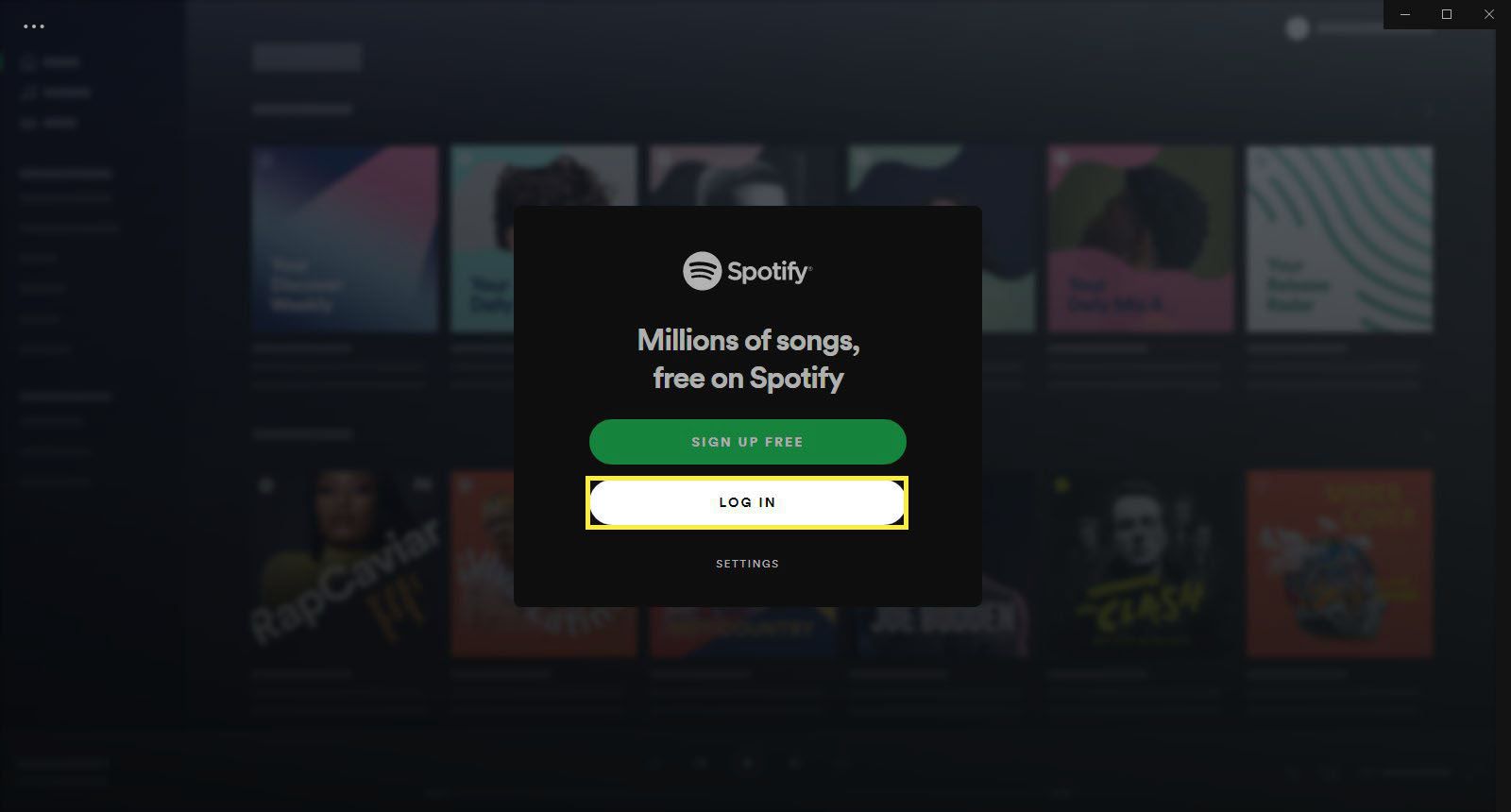 Tela de login ou inscrição do Spotify