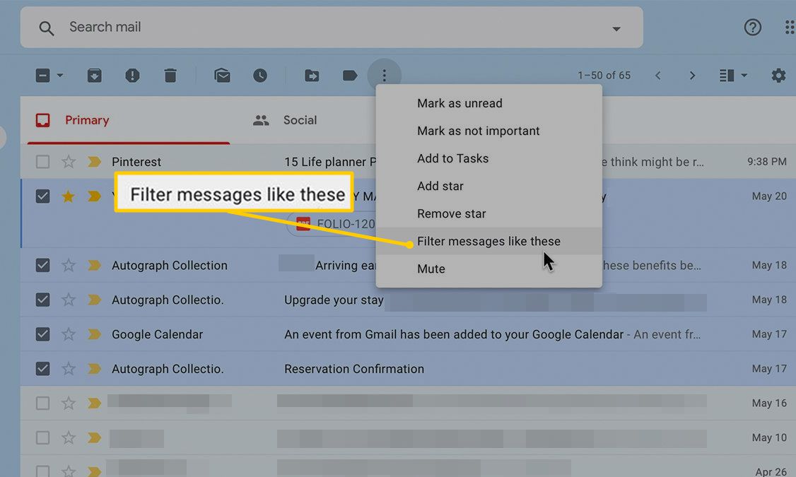 Filtrar mensagens como esta opção no Gmail