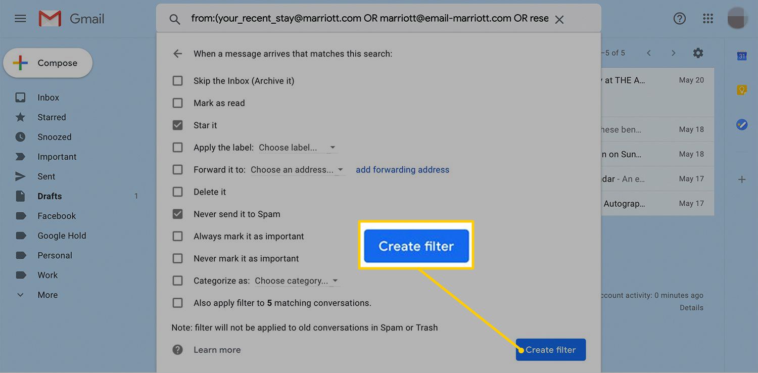 Criar botão de filtro no Gmail