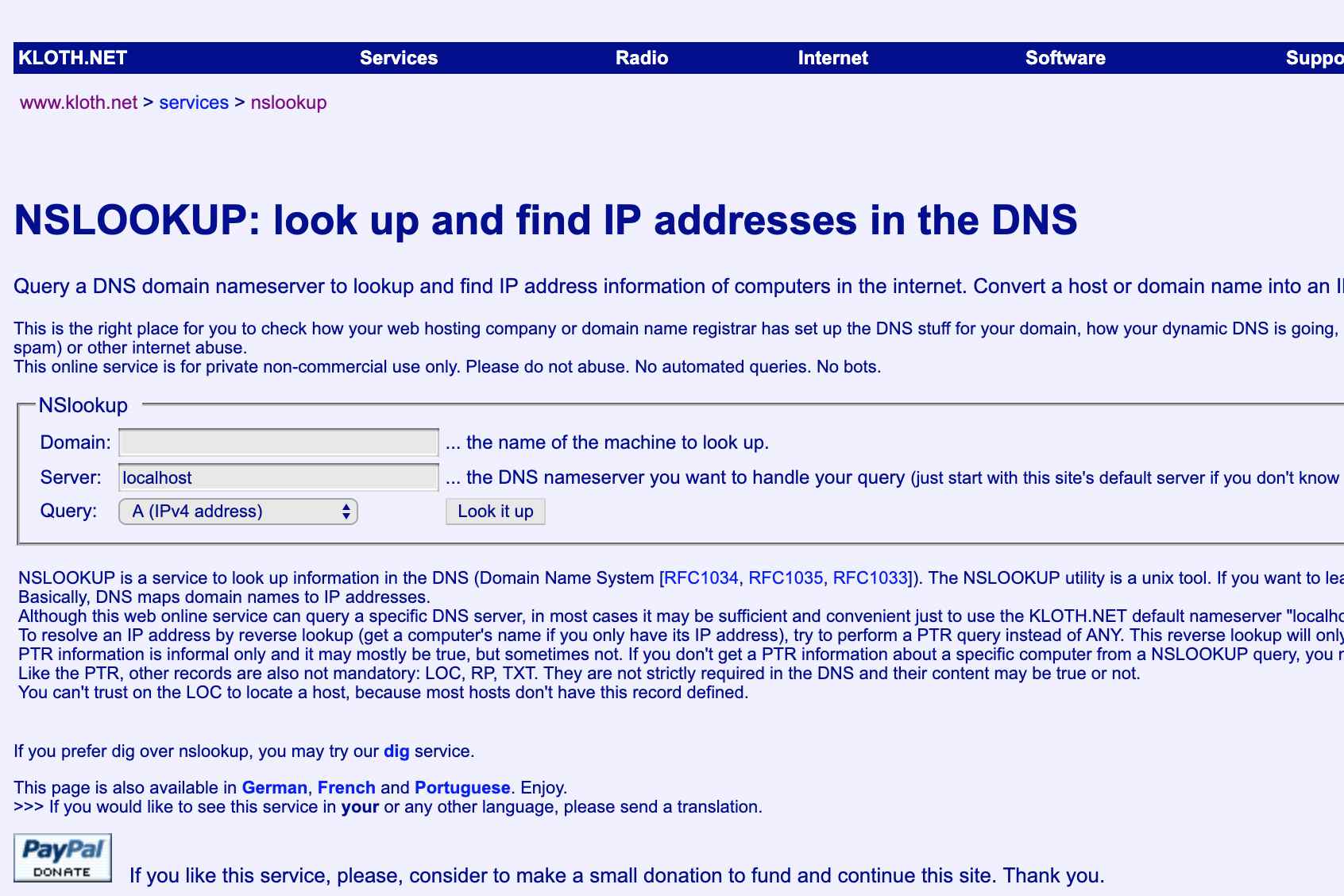 Consulta DNS Kloth.net