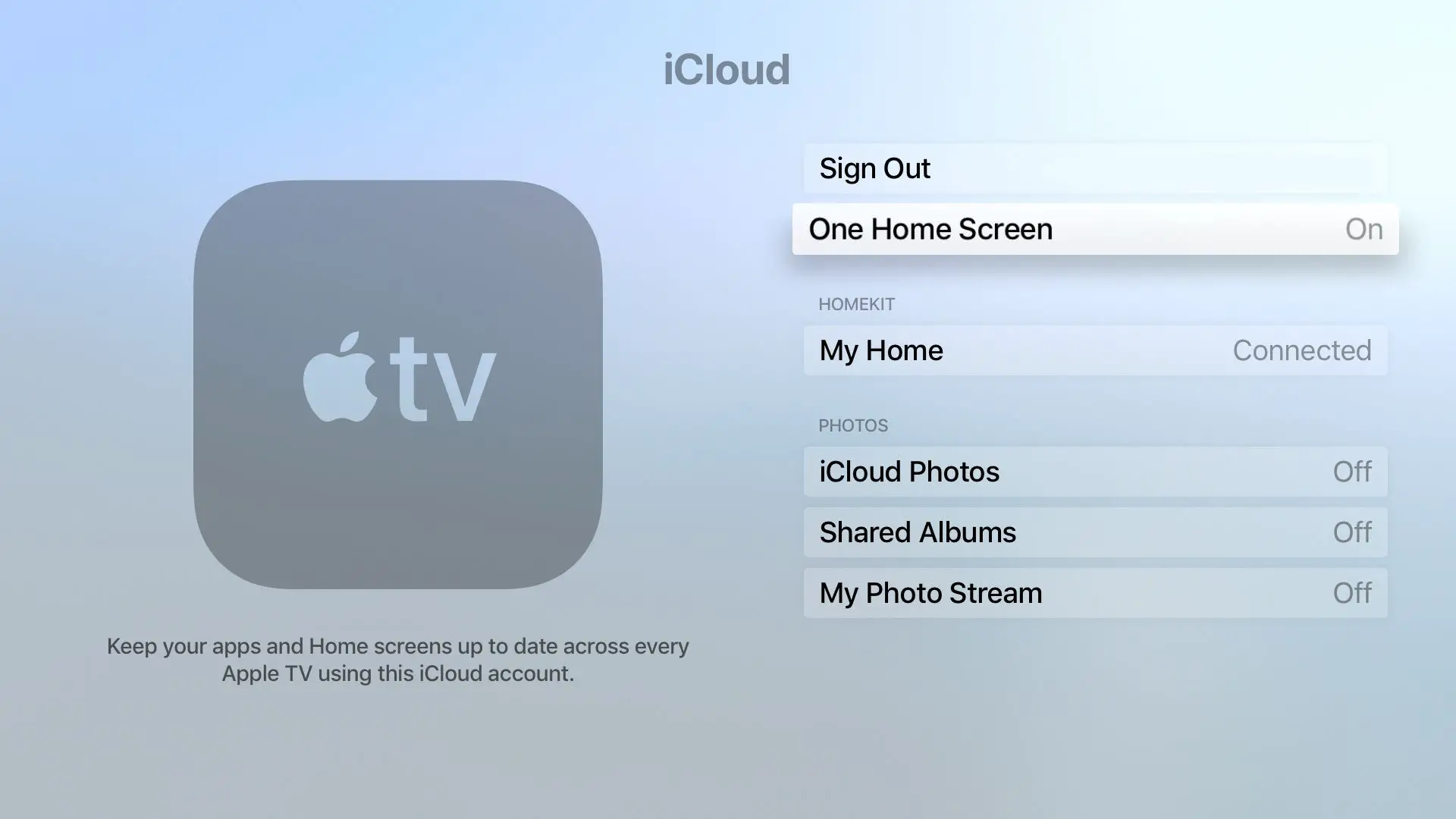 Configuração da tela inicial da Apple TV um