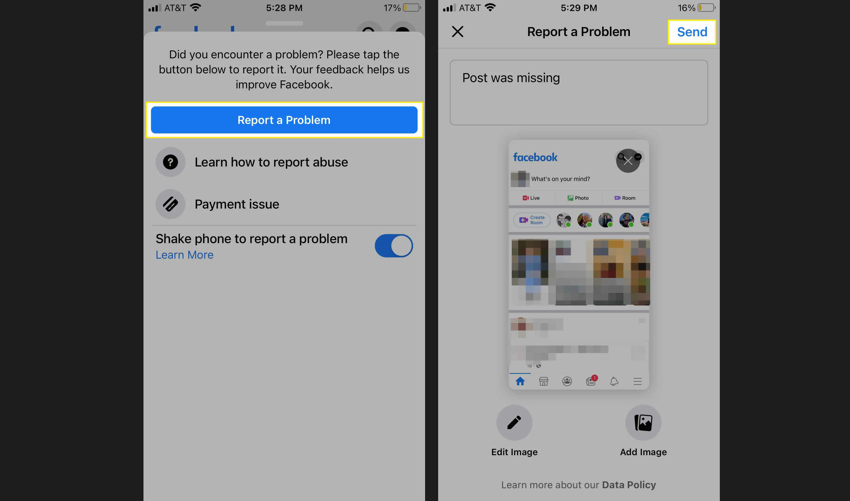 Use o Shake para relatar para relatar um problema em seu aplicativo móvel do Facebook