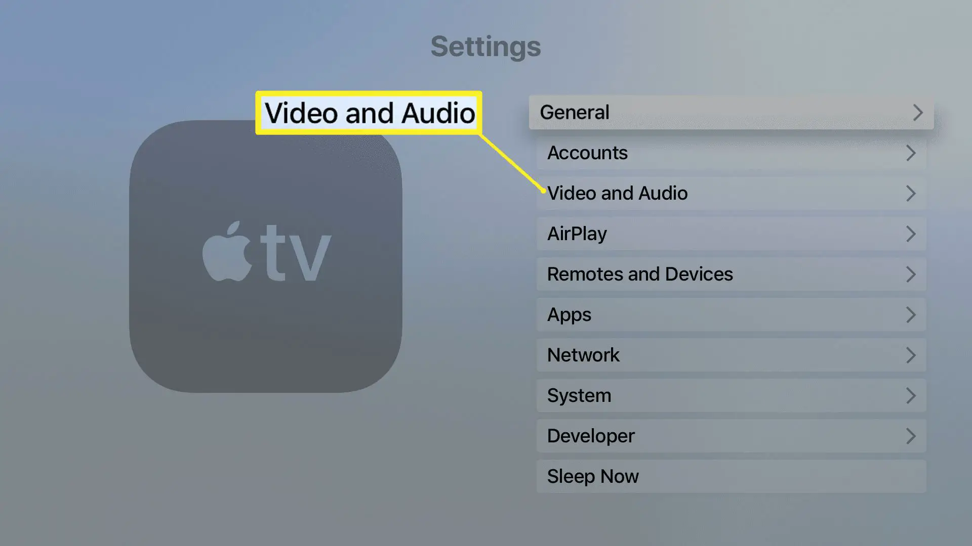 Configurações de vídeo e áudio da Apple TV