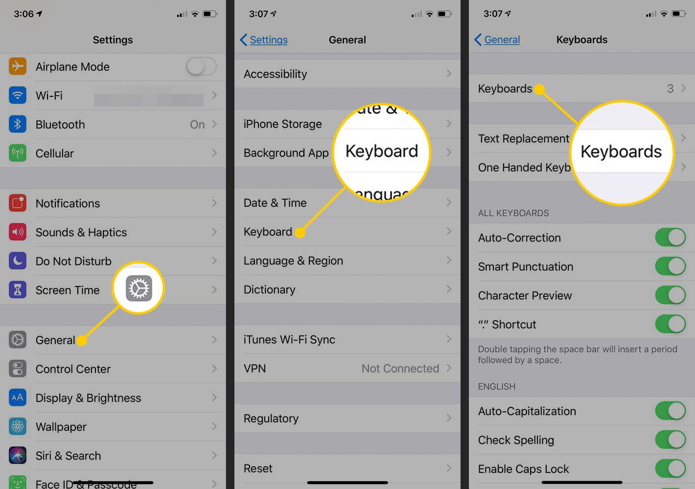 Configurações de teclado no iOS