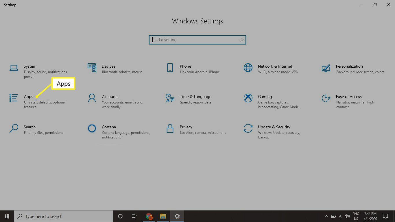 Tela de configurações do Windows com aplicativos selecionados