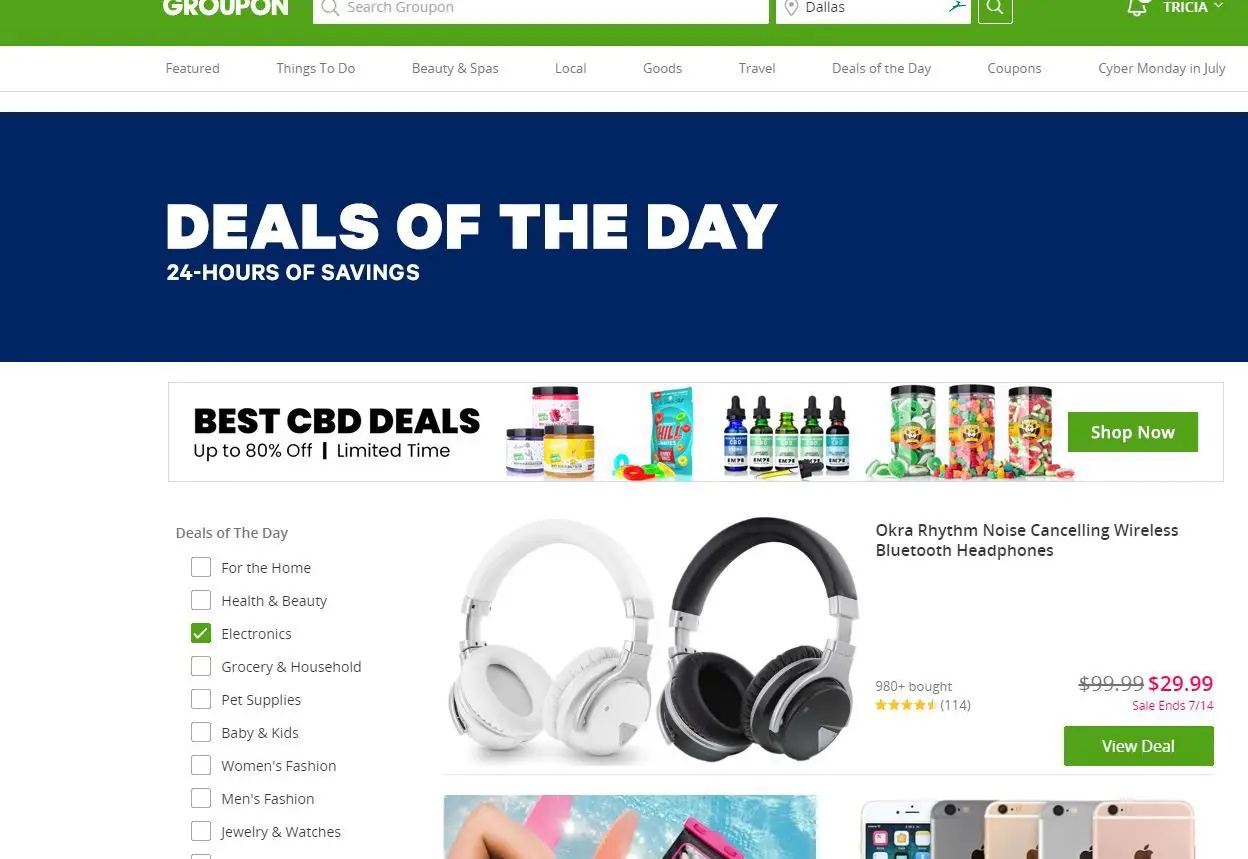 Captura de tela das ofertas do dia do Groupon
