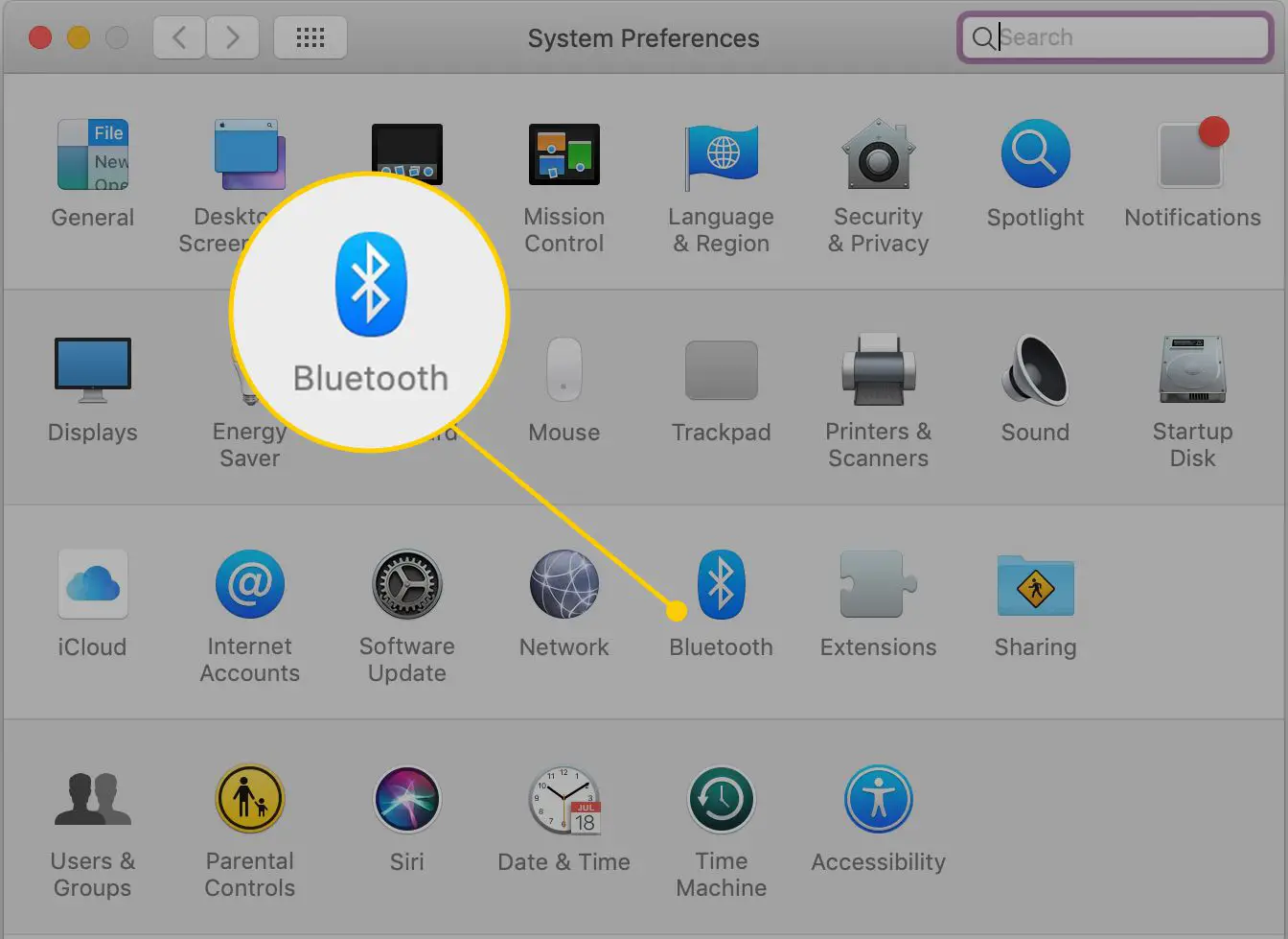 Ícone do Bluetooth nas preferências do sistema no macOS
