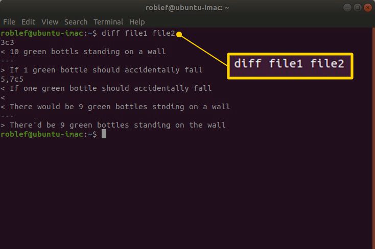 Comando de terminal "diff file1 file2" no Linux