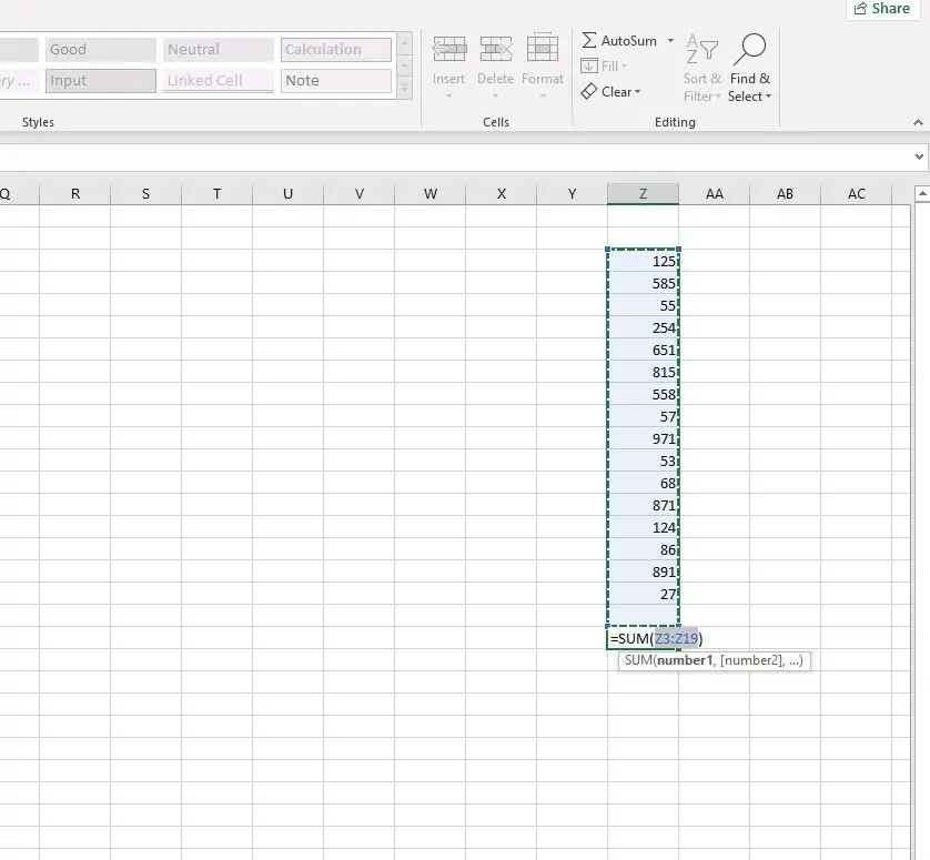 Usando a função SUM no Excel
