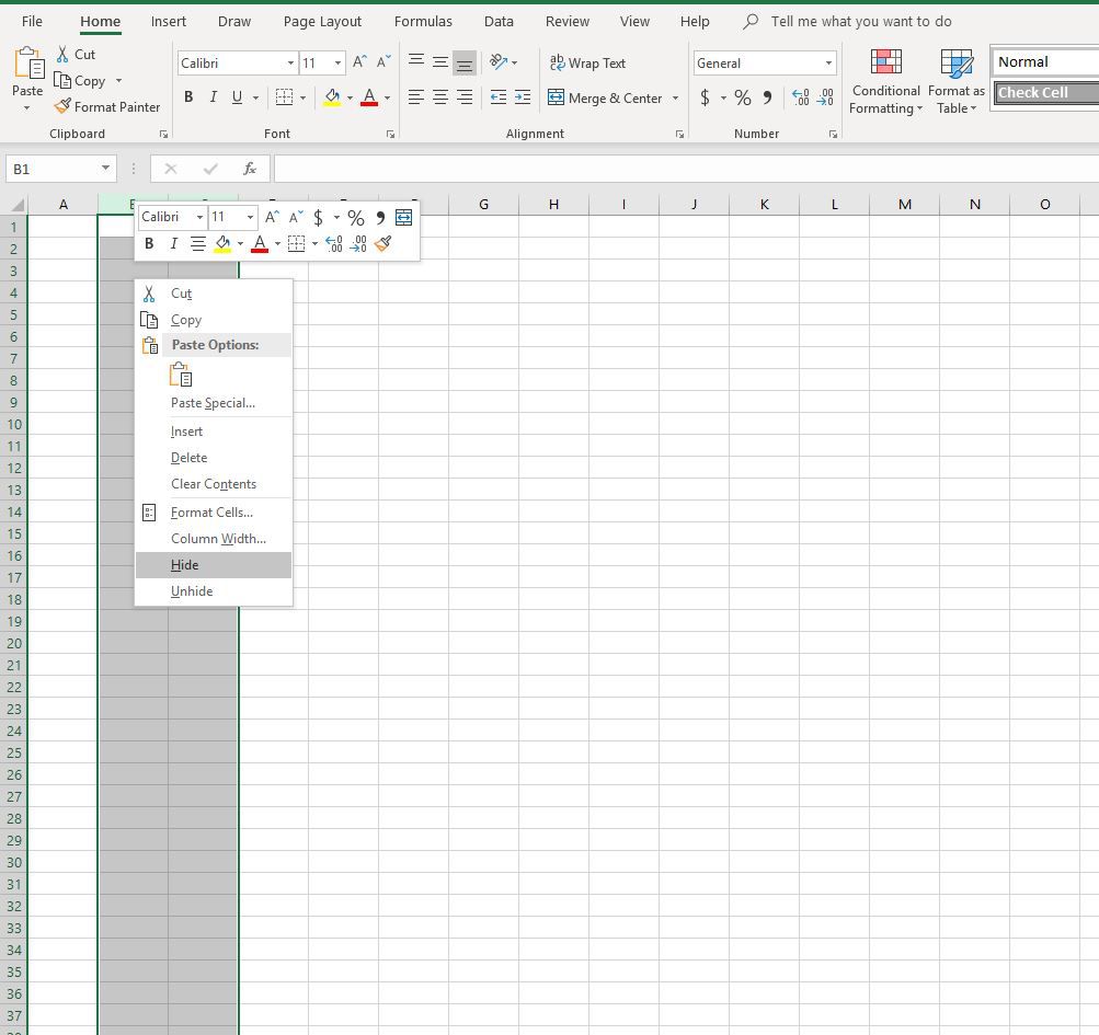 Ocultando e exibindo colunas no Excel