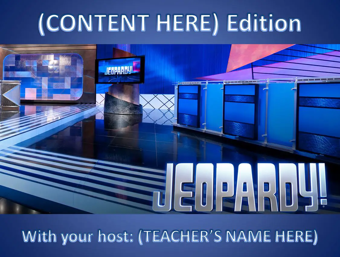 A primeira tela de um jogo Jeopardy jogado no PowerPoint