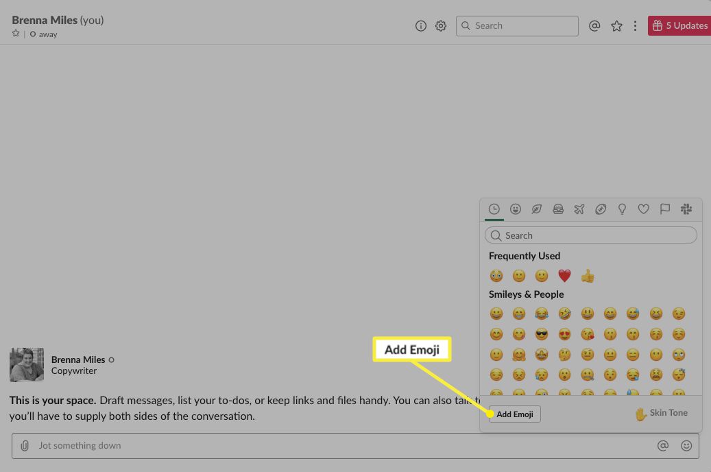 Tela do seletor de emoji com Adicionar Emoji destacado