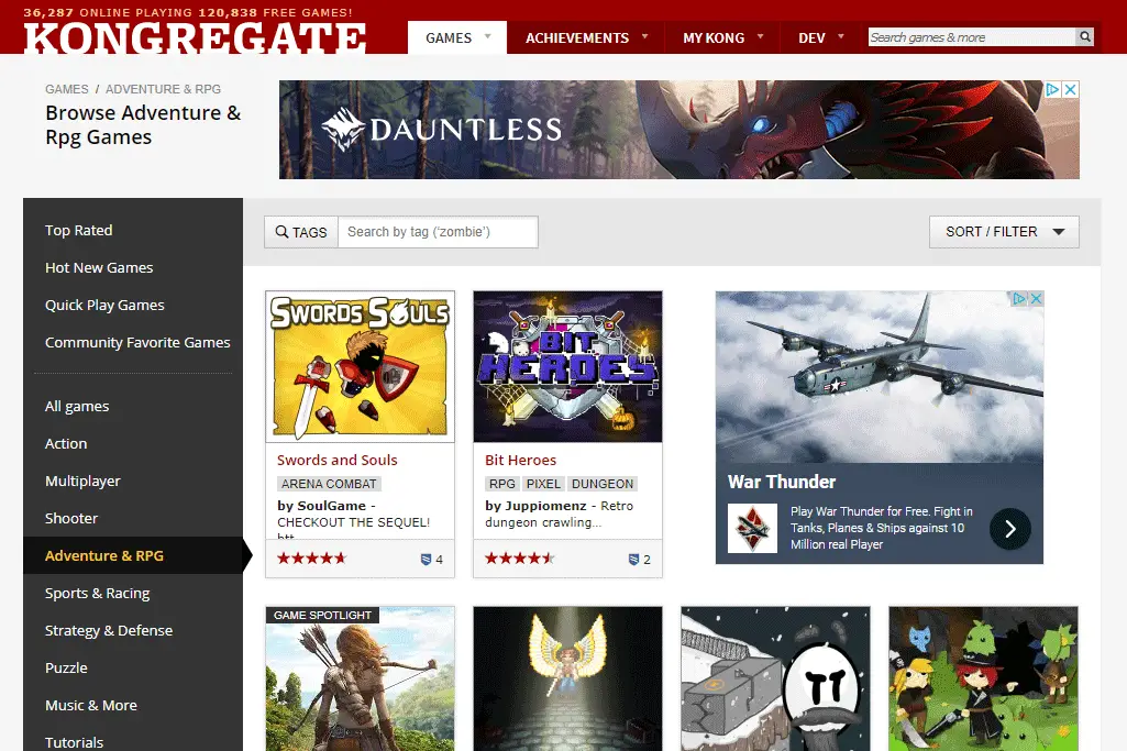 Jogos de aventura e RPG gratuitos em Kongregate.com
