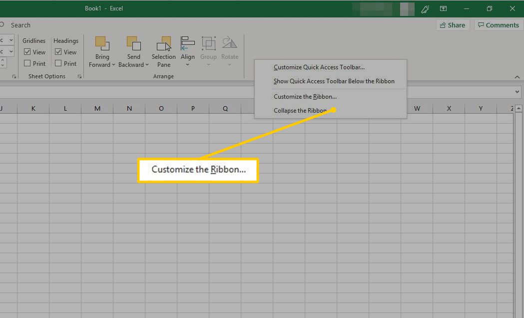 Personalize o item de menu da faixa de opções no Excel