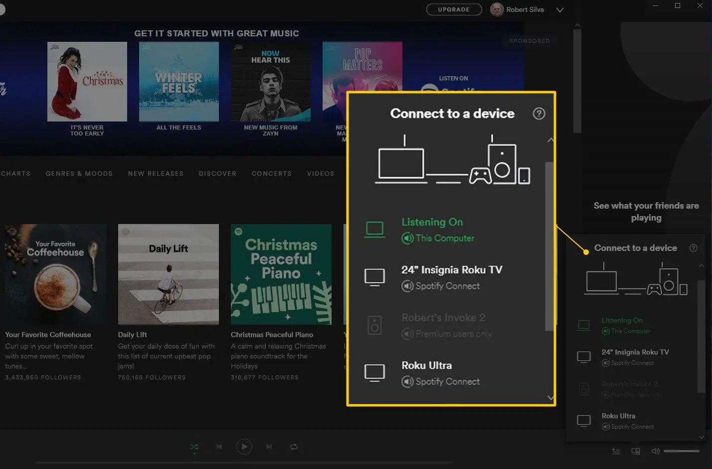 Conexão a um dispositivo de diálogo no Spotify