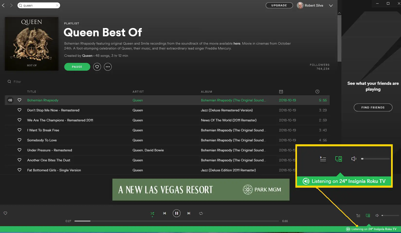Confirmação do dispositivo da barra verde do aplicativo Spotify para PC