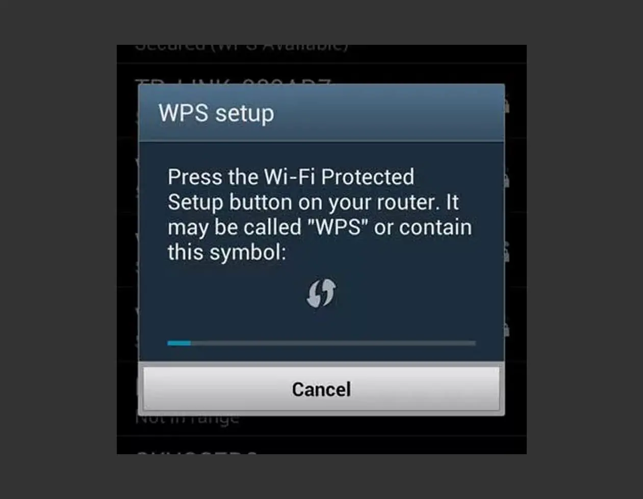 Diálogo de configuração WPS no Android