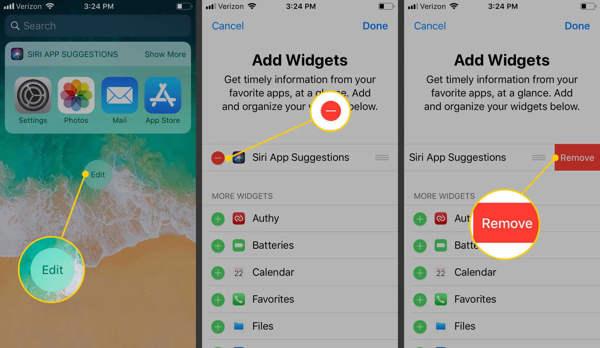 Removendo Widgets no iOS