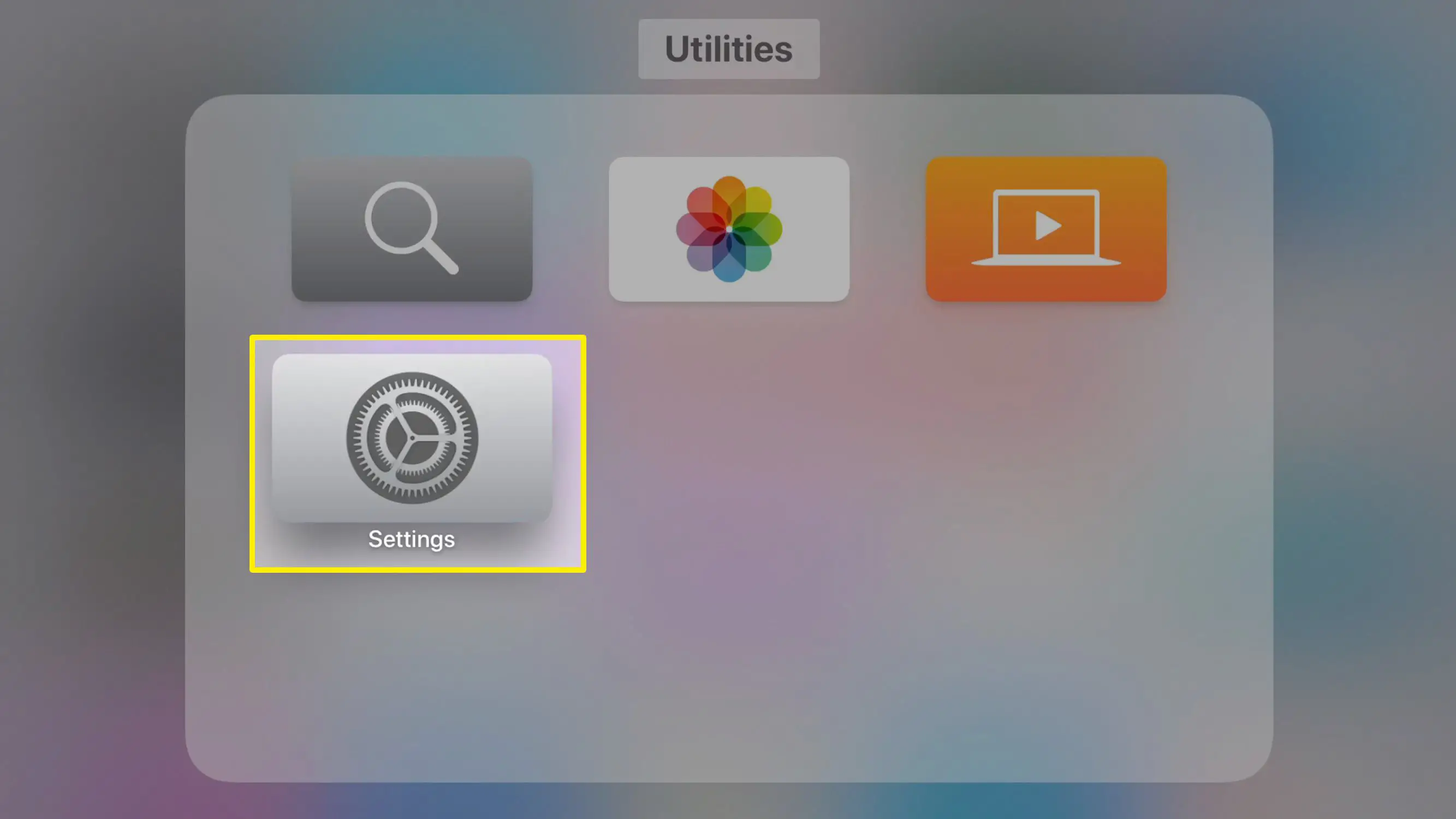 O aplicativo Configurações na Apple TV.