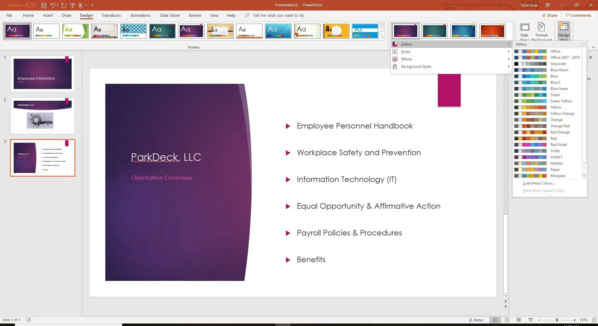 Uma captura de tela que personaliza as cores do tema do PowerPoint.