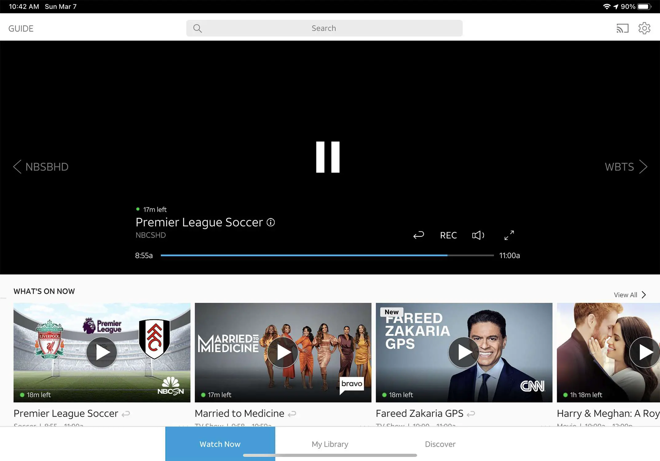 Captura de tela de um aplicativo de vídeo no iPad mostrando a opção de tela inteira