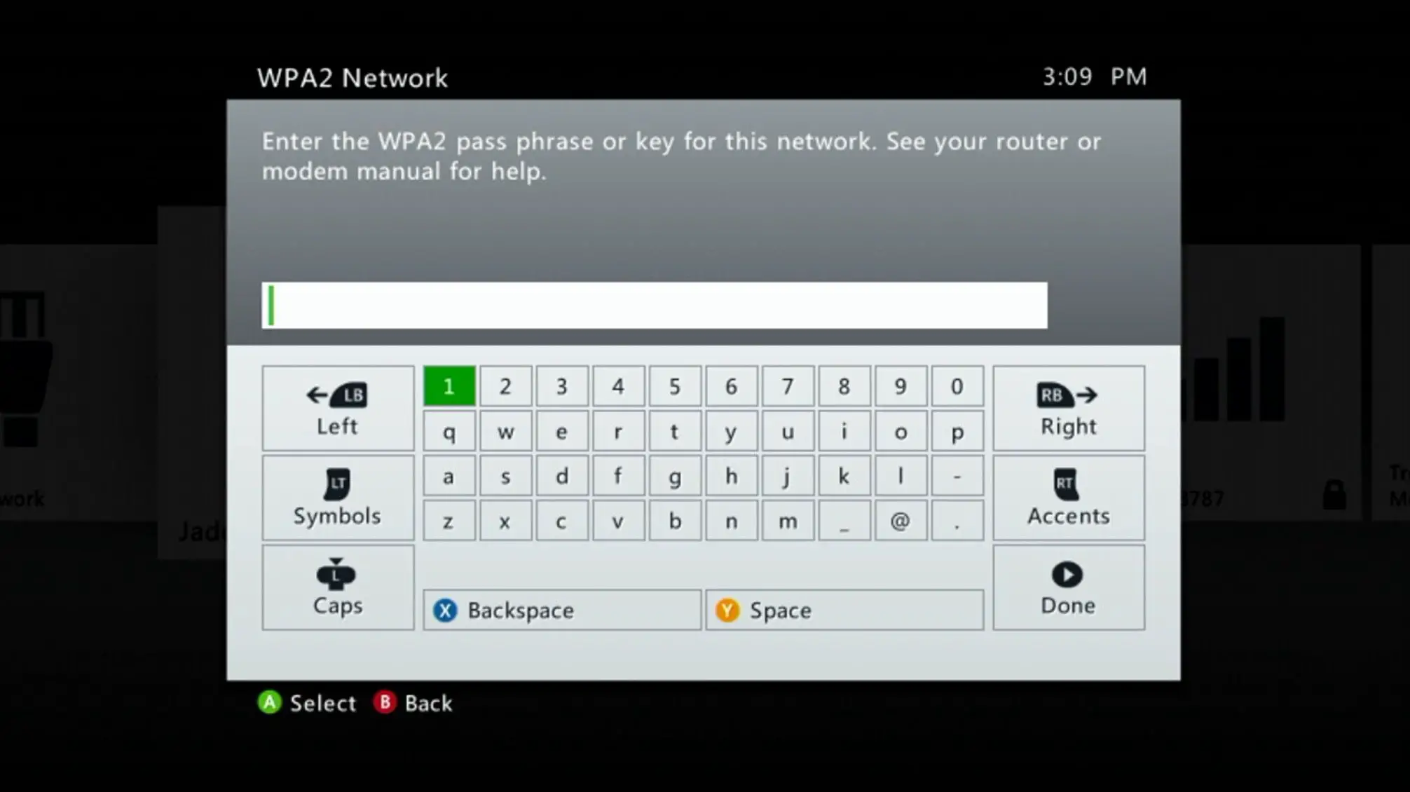 Senha de rede em um Xbox 360