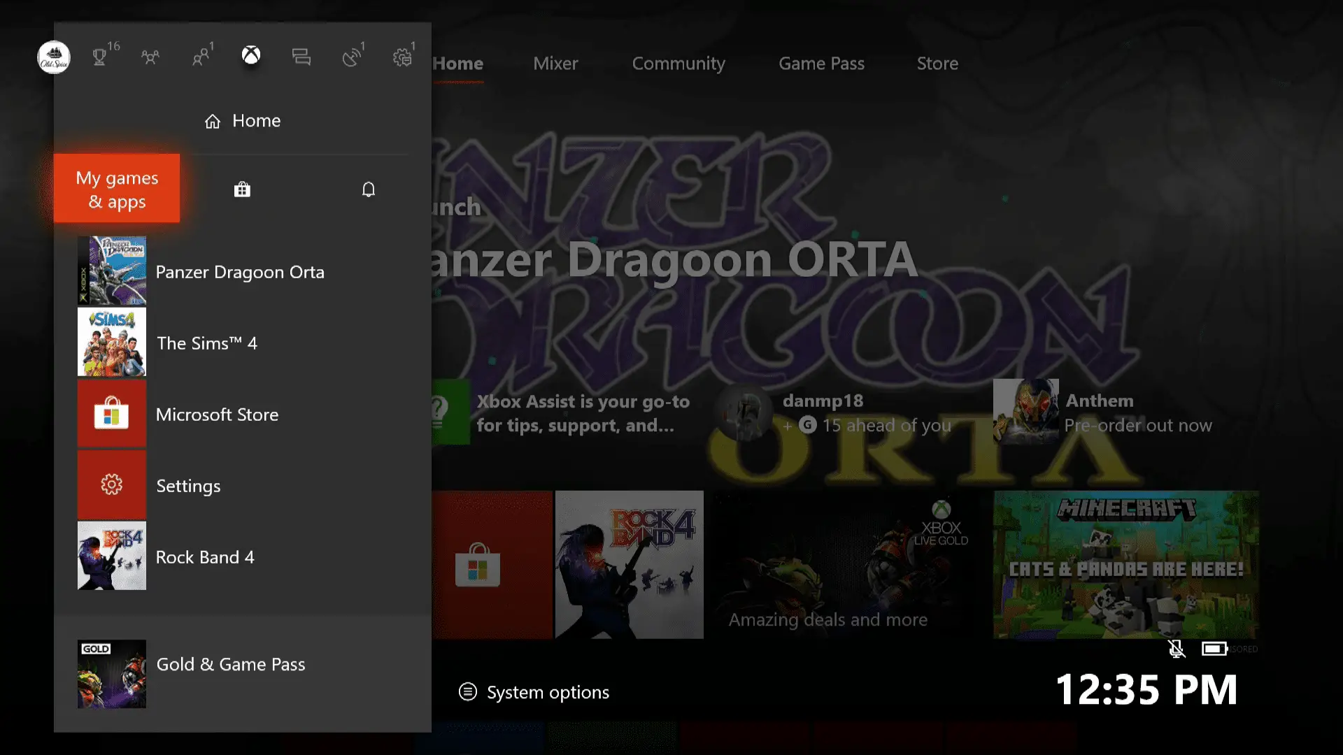 Uma captura de tela do Guia do Xbox One.