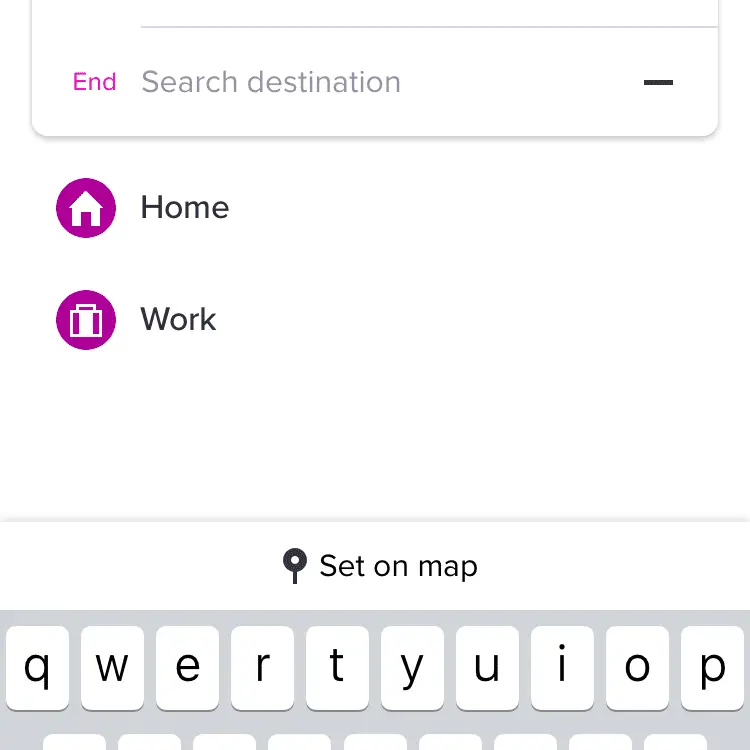 Captura de tela da página Adicionar uma parada no aplicativo Lyft