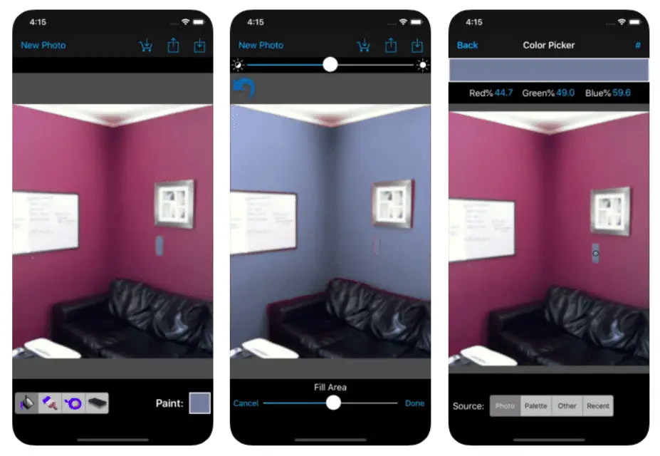 Captura de tela do aplicativo Paint Tester no iPhone.
