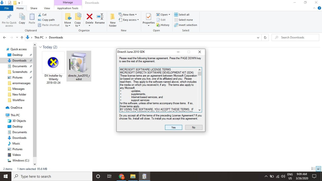 Abra o instalador DirectX e selecione Sim para aceitar o contrato de licença.