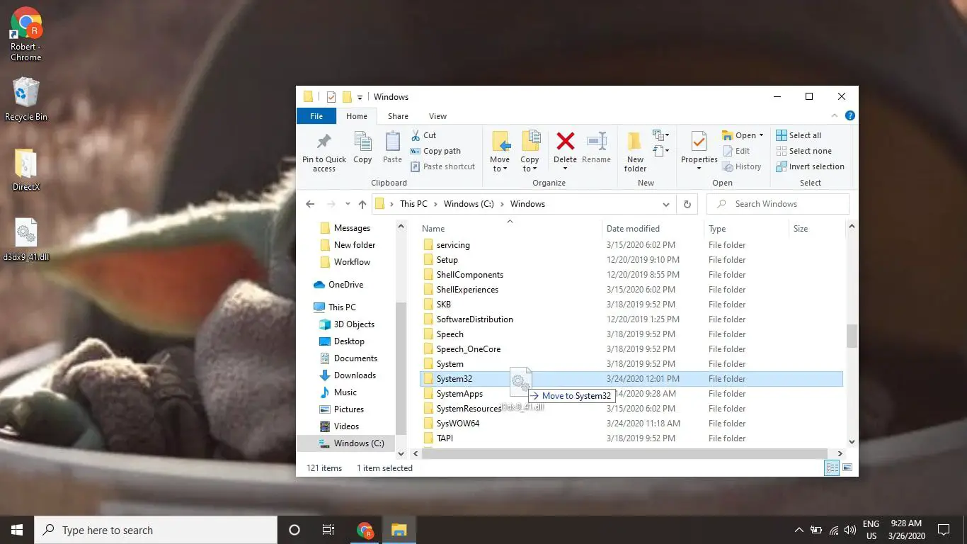 Copie o arquivo DLL para a pasta System32 localizada na pasta de instalação do Windows.