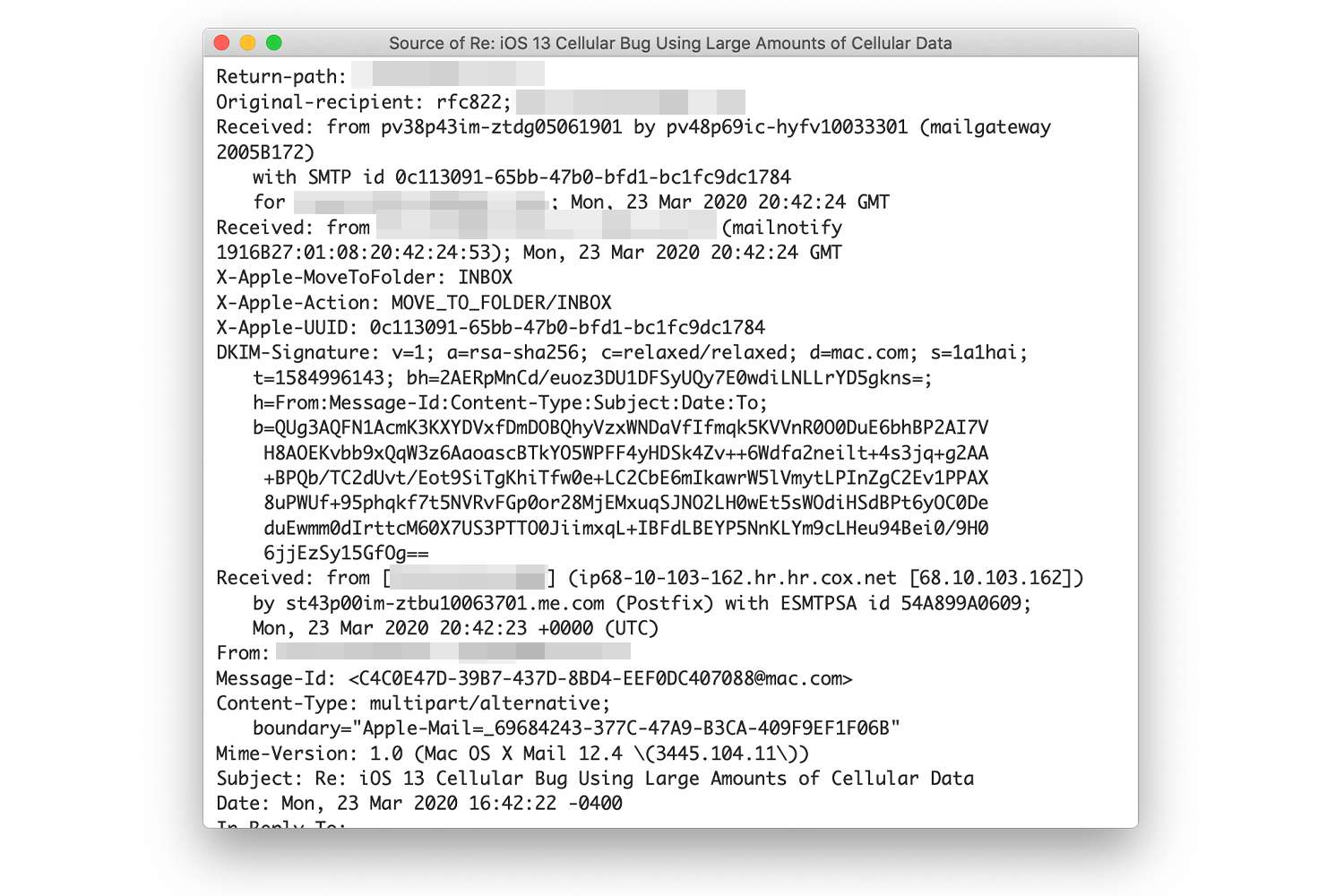 Cabeçalhos não formatados no e-mail do Mac Mail