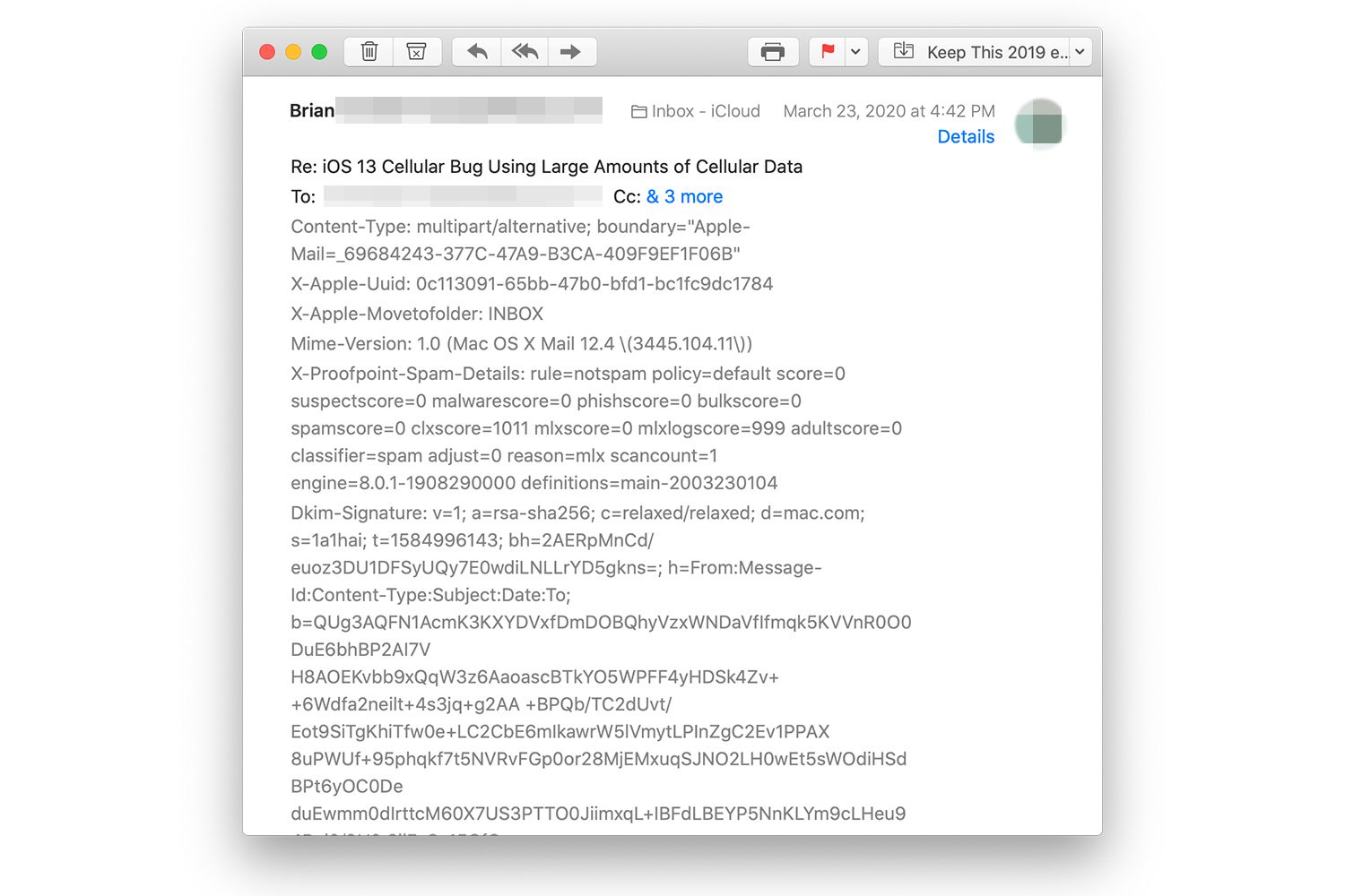 Cabeçalhos expandidos em um e-mail no aplicativo Mail em um Mac