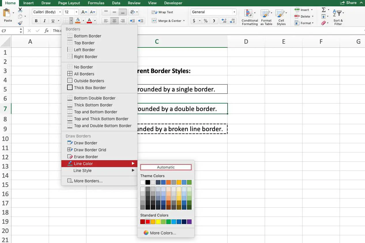 Excel mostrando como formatar suas bordas