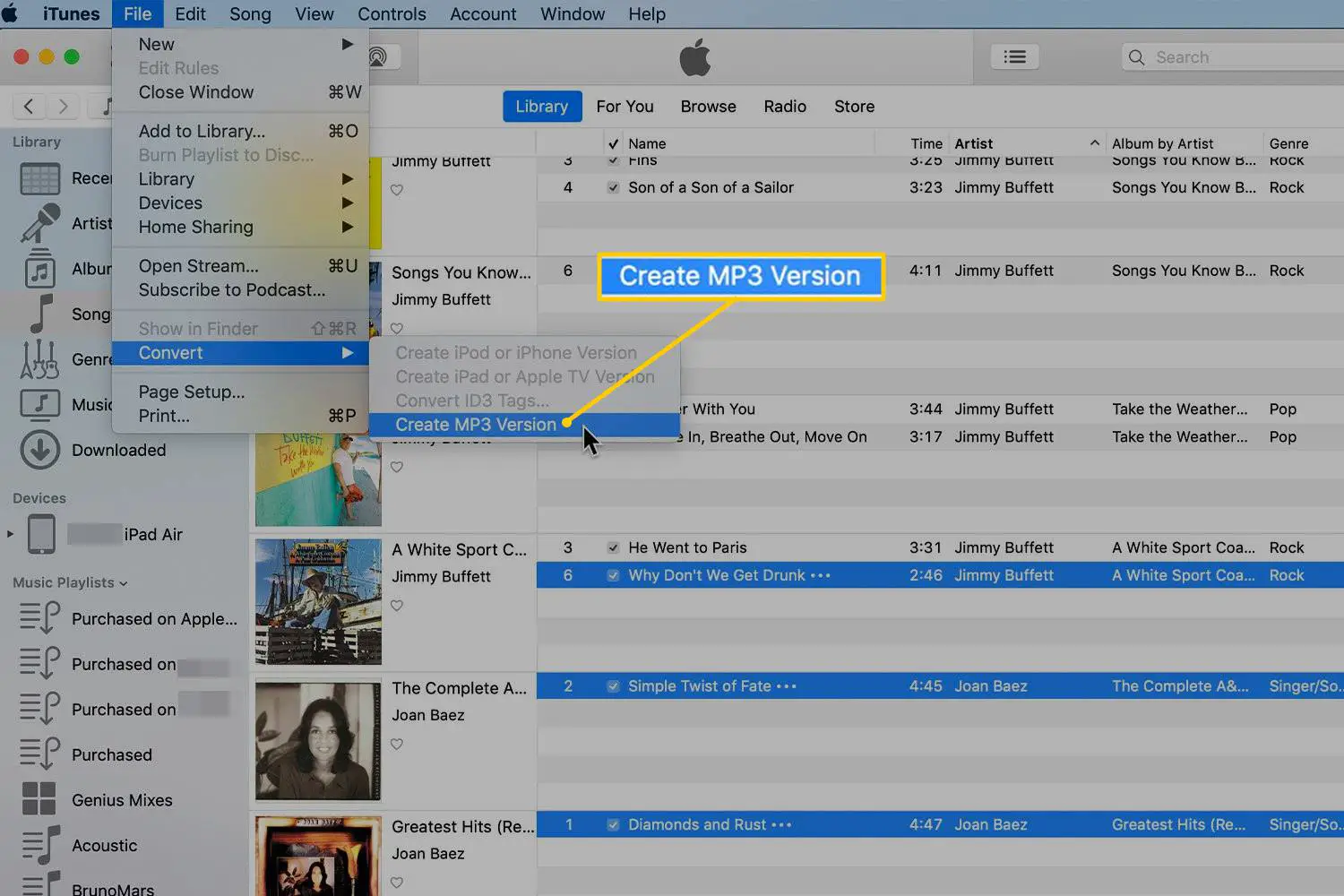 Criar item de menu da versão MP3 no iTunes