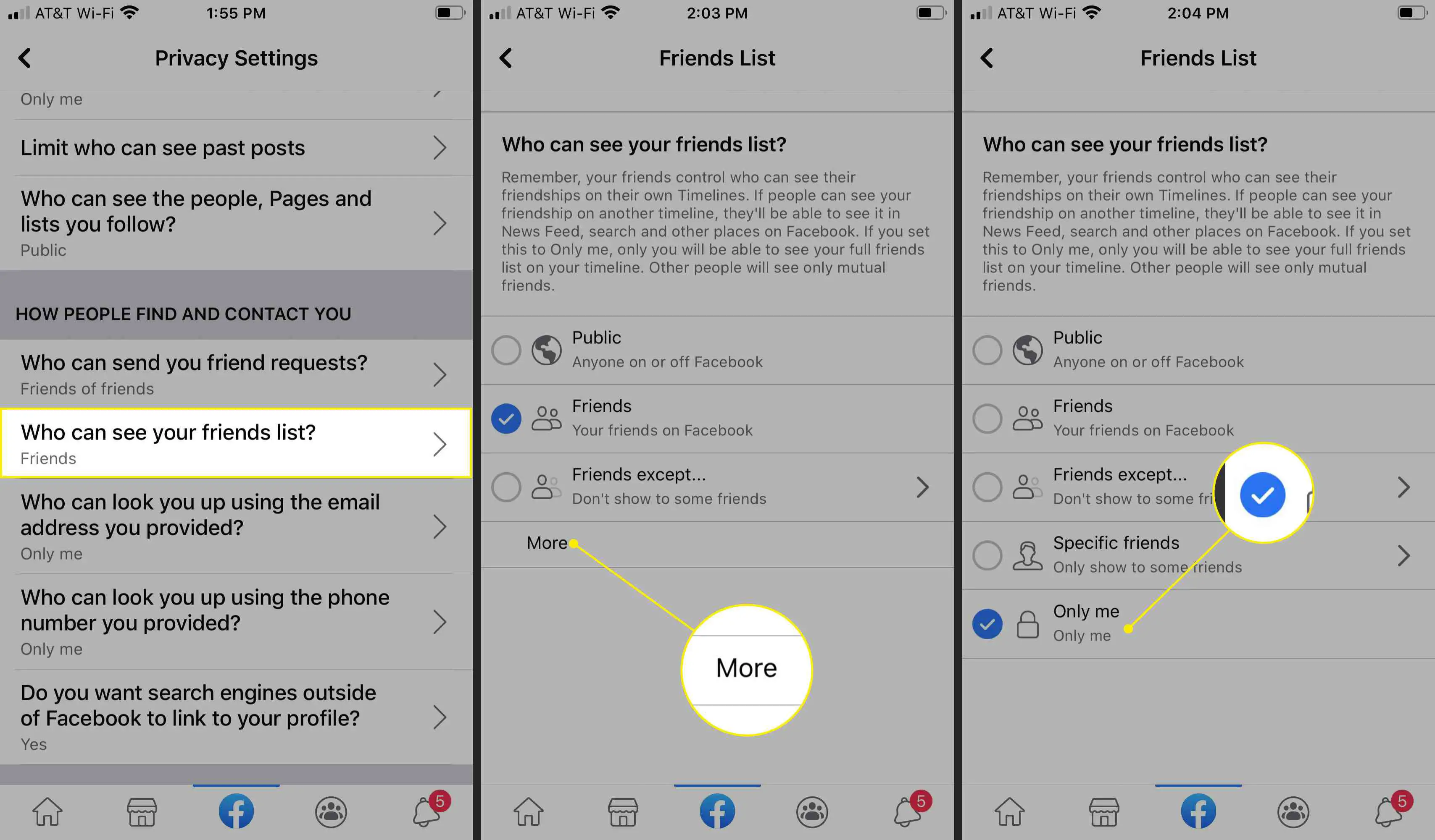 Limitando quem pode ver sua lista de amigos no aplicativo do Facebook
