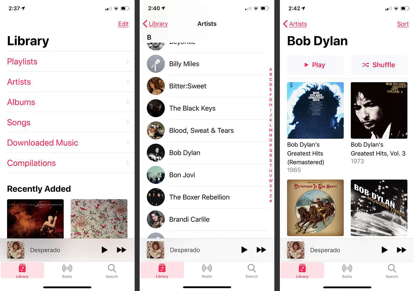Fazendo seleções no aplicativo Music no iPhone